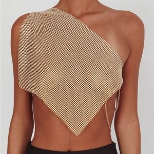 Sun Dial One Shoulder Diamante Top SILVER